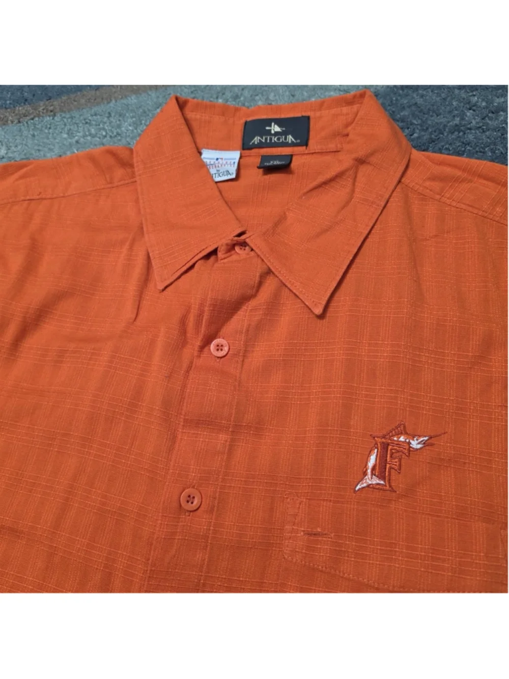 Antigua Florida Marlins Shirt Mens XXL Orange Retro MLB Button Up Camp